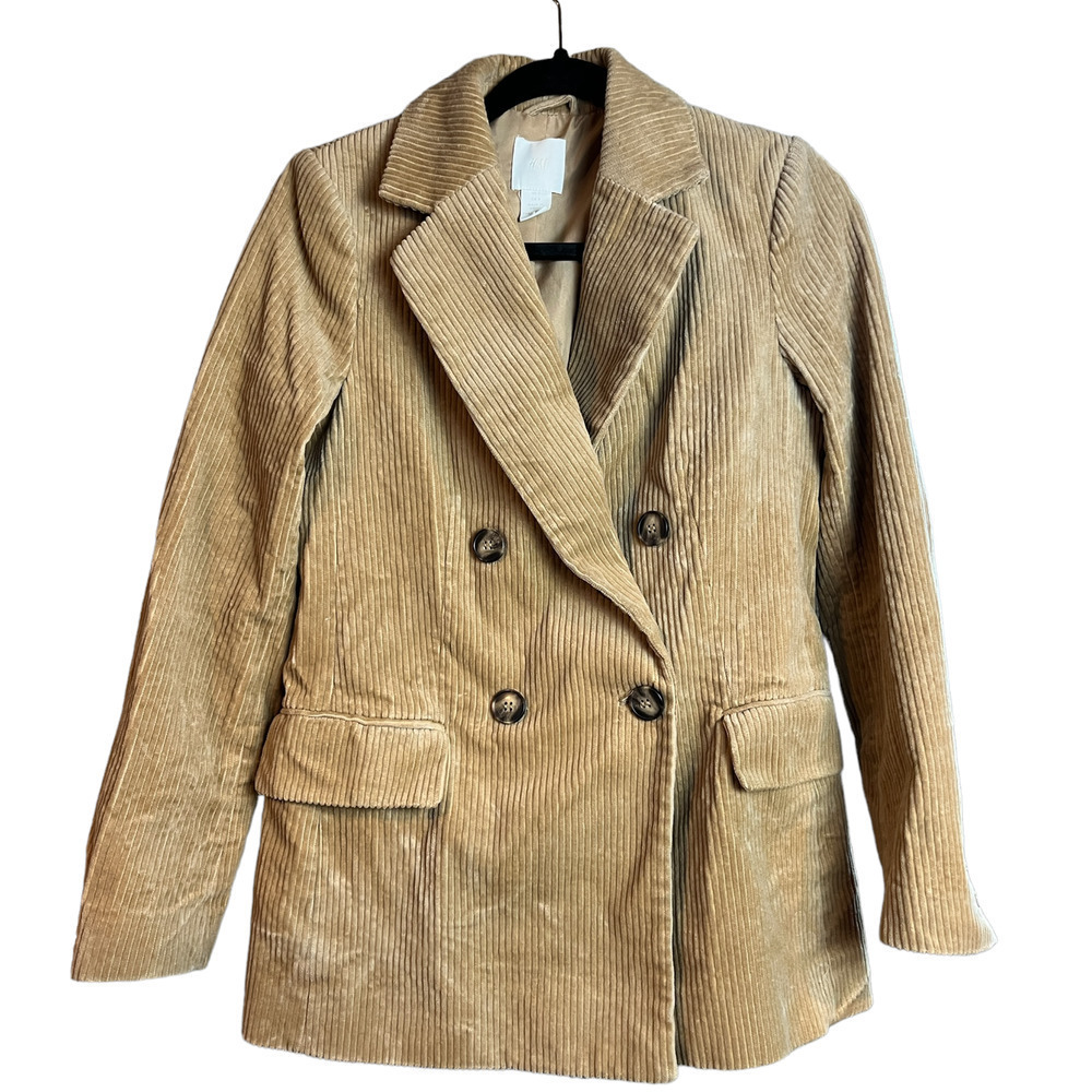 H&M Tan Corduroy Double Breasted Blazer